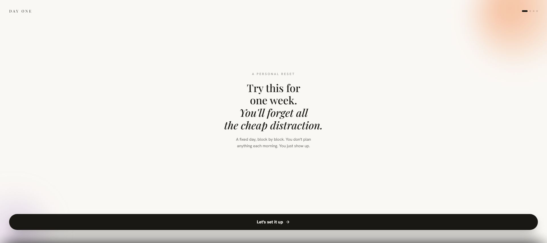 Live Day One routine companion onboarding screen