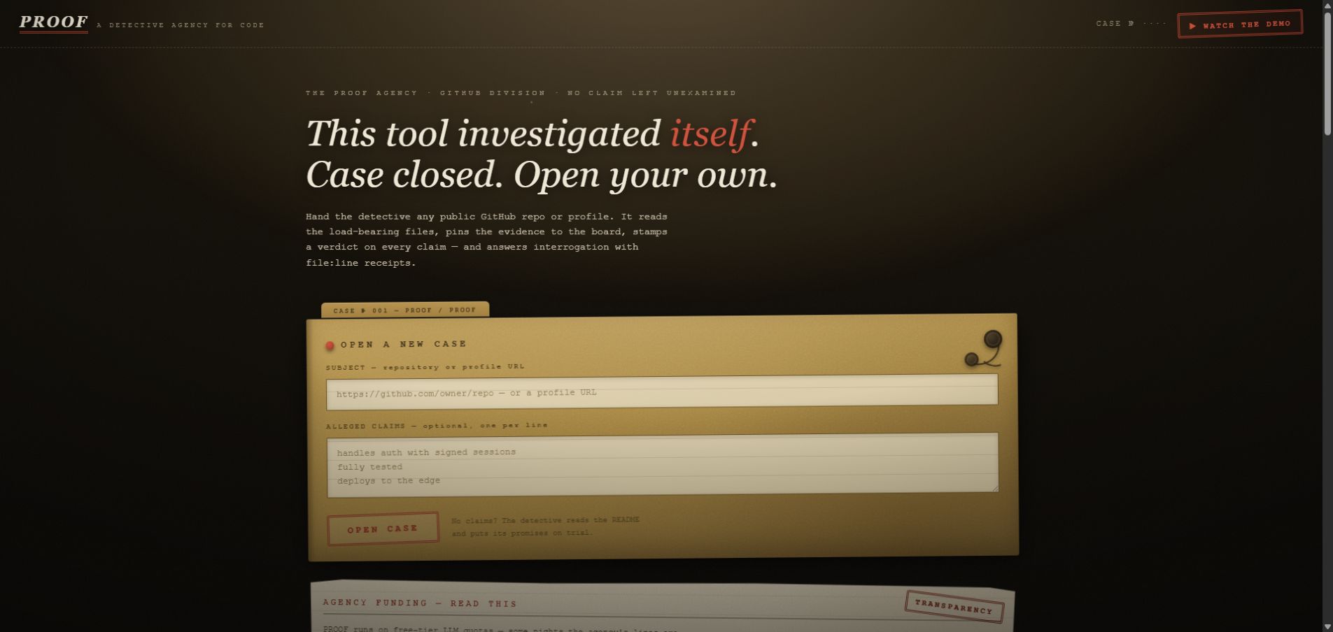 Live Proof AI code investigation interface